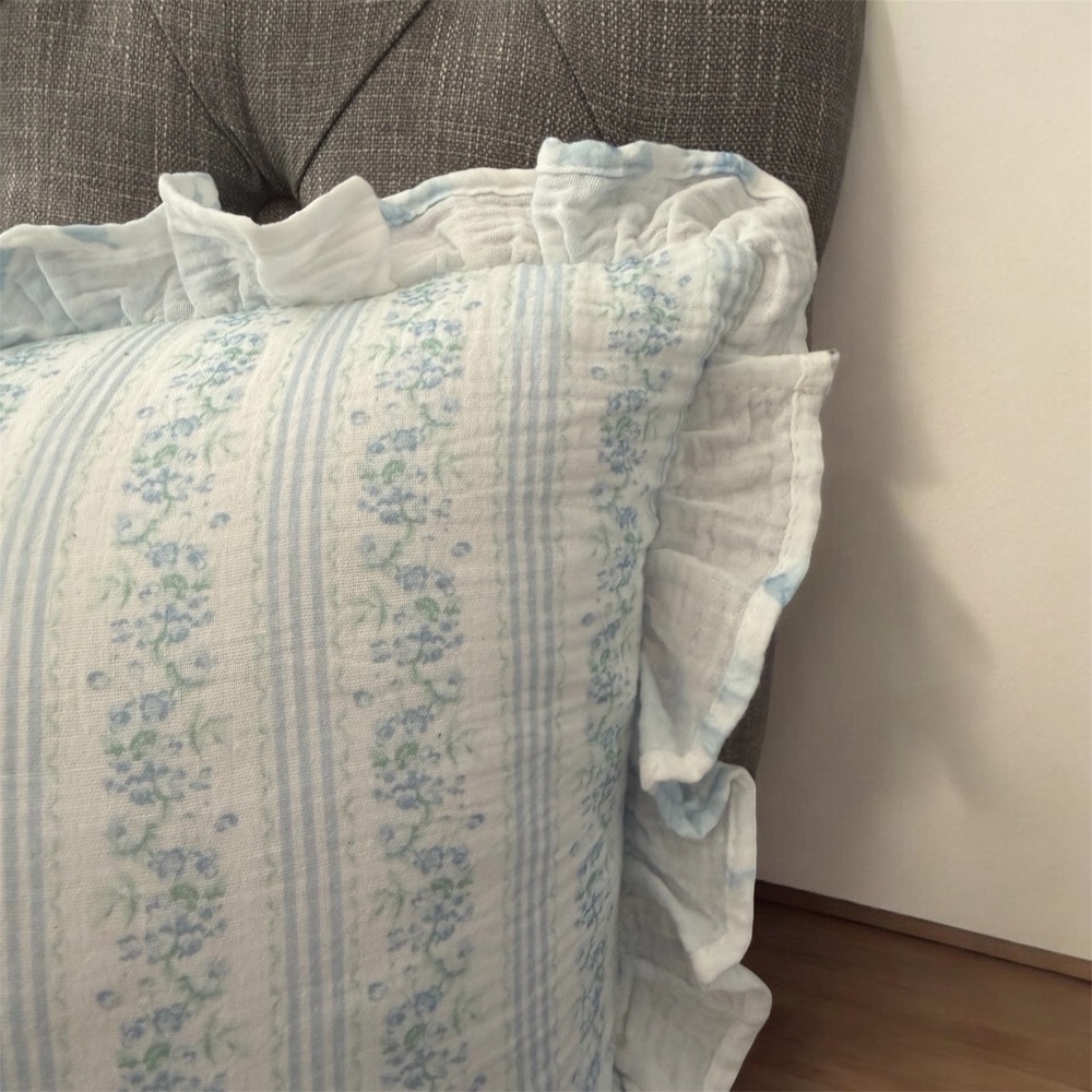 Coquette Fancy Blue Floral Ruffle Pillow - Decorative Accent ~ Charming - Picture 8 of 12